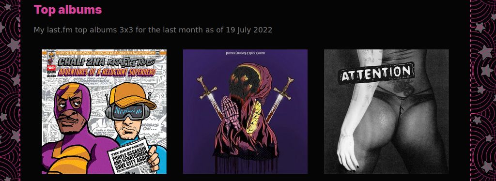 A screenshot of the top albums section of flamedfury.com's Recordshelf page from August 2022