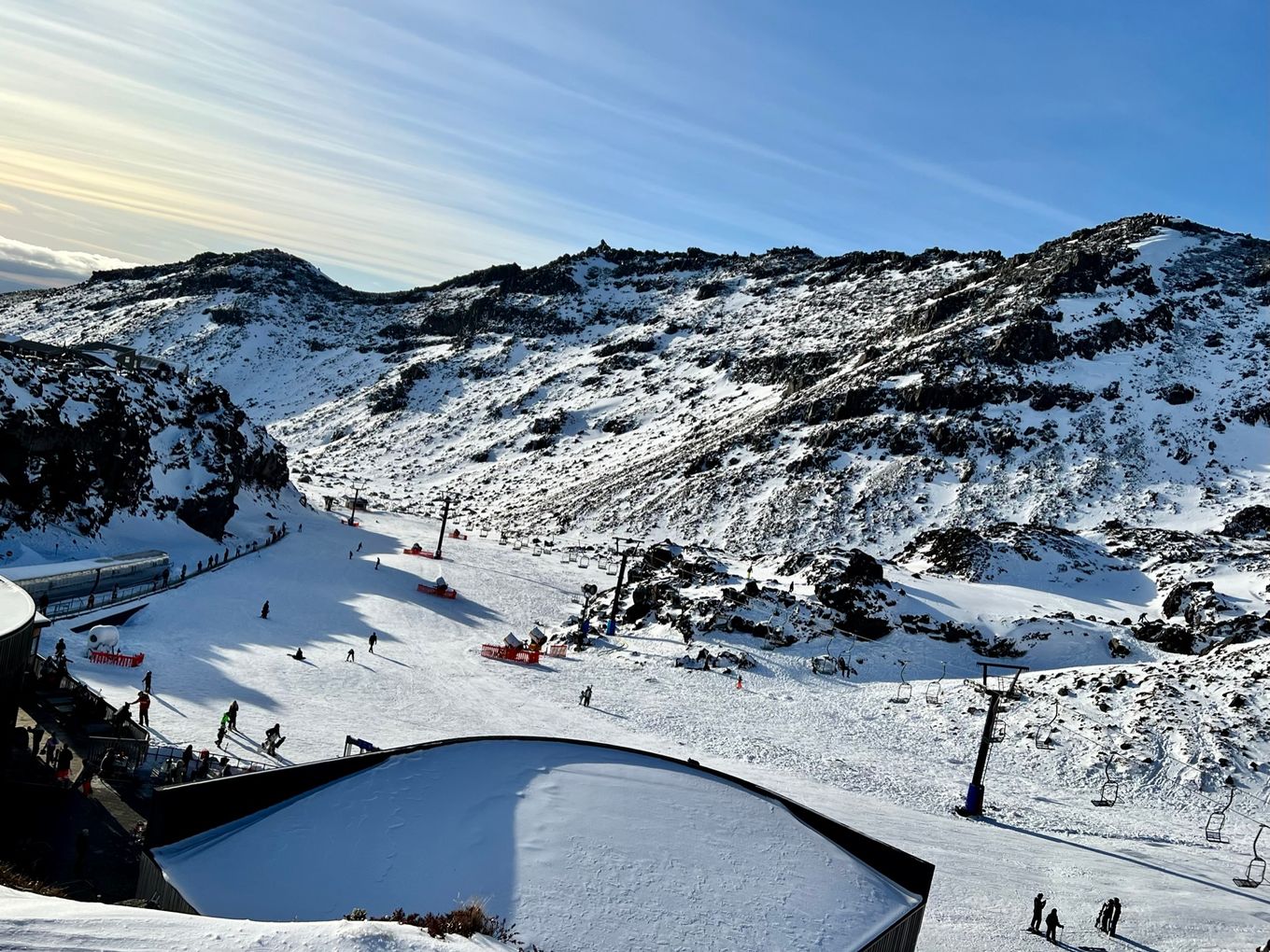 The Happy Valley area covered in snow at Whakapapa ski field.