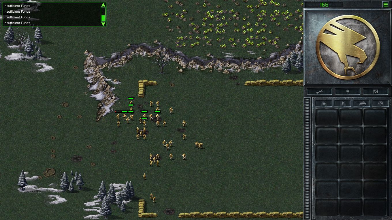 A screenshot of a GDI base with a lot of infantry units